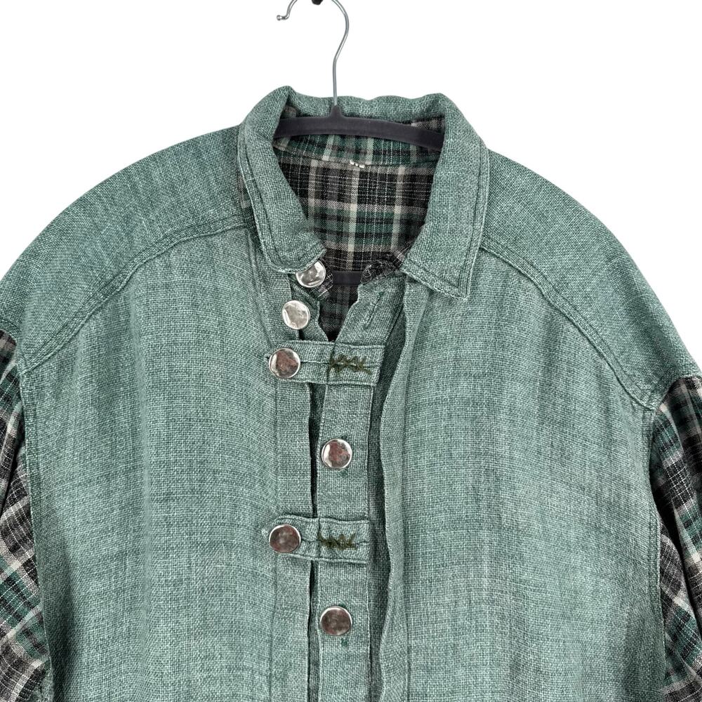 Lagenlook Button Down Shirt Womens 2XL Mens XL Green Unisex Hippie Hobbitcore - Picture 2 of 12